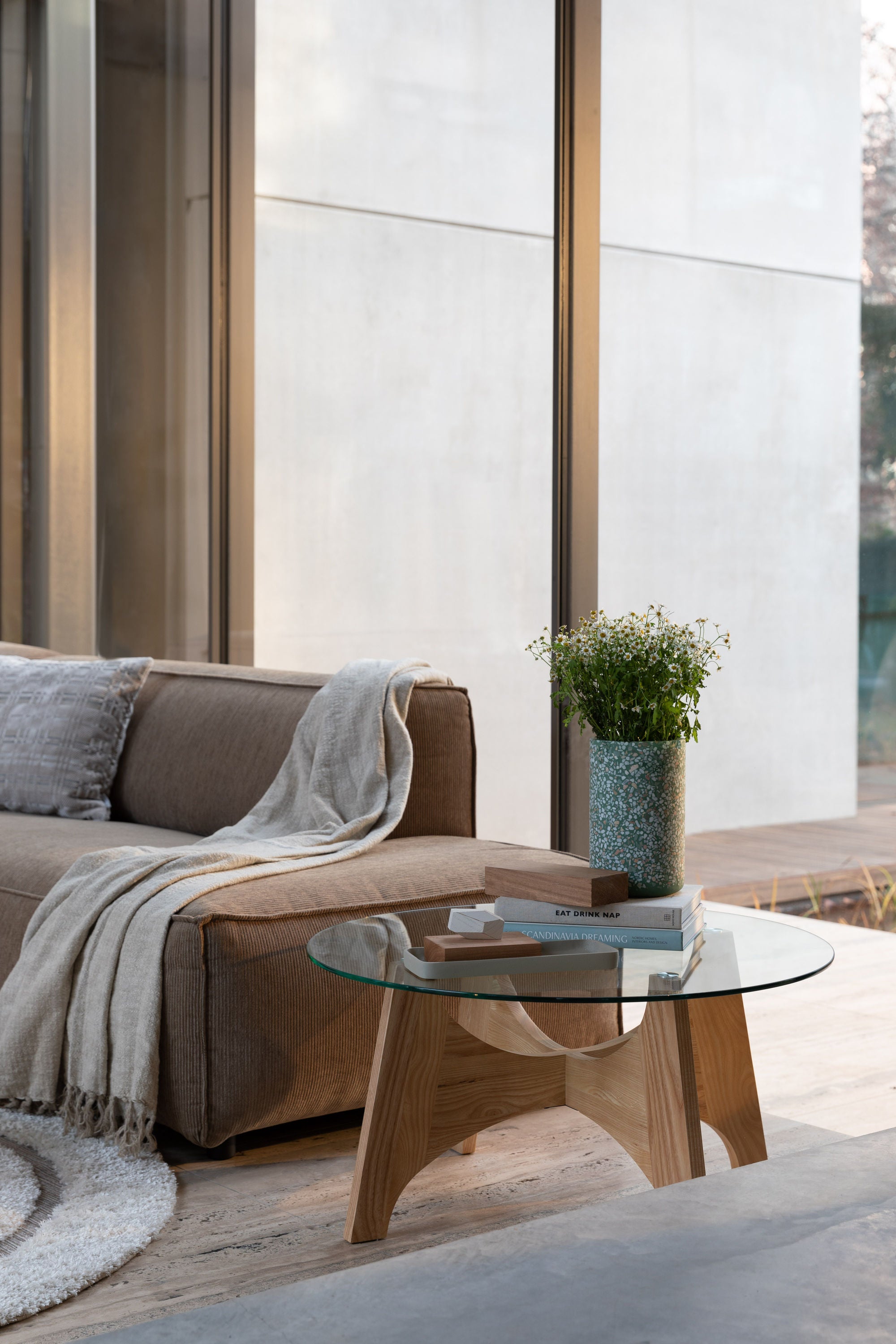 Zuiver Kobe Natural Oak Wood & Glass Coffee Table